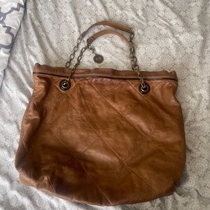 Lanvin Amalia Brick Red Lambskin Leather Quilted Large Chain Shoulder Hand Bag